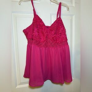 Torrid Hot Pink Georgette Babydoll Lace Cami Top Size Large Blouse Whimsy